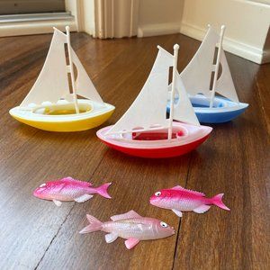 Vintage Regatta of Three (3) Sailboats and Three (3) Fish Cake Toppers